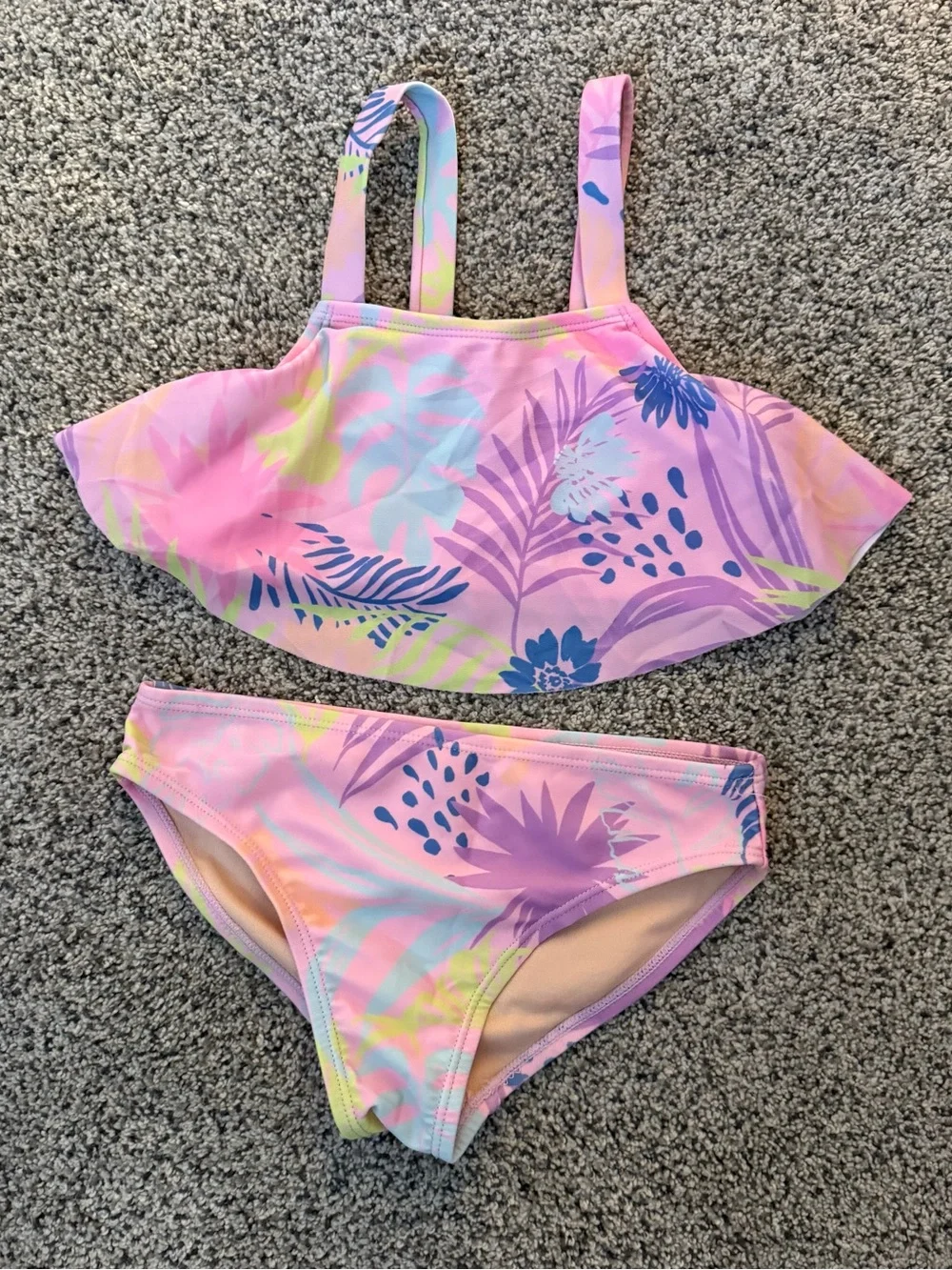 Girls' Pink Tropical Print Two-Piece Swimsuit